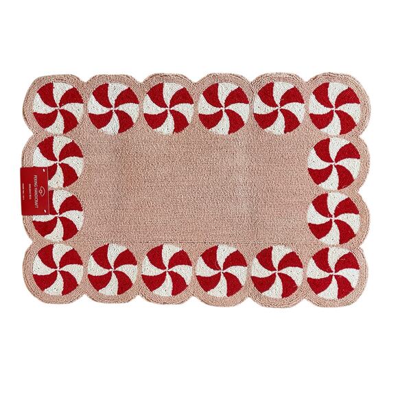 Peking Handicraft Peppermint Swirl Hook Rug 2x3 Holiday Pink Red White Wool New - Picture 1 of 13